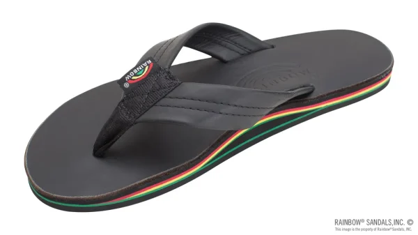 The Rastafarian – Single Layer Classic Black Leather with Rasta Mid Sole and 1″ Strap